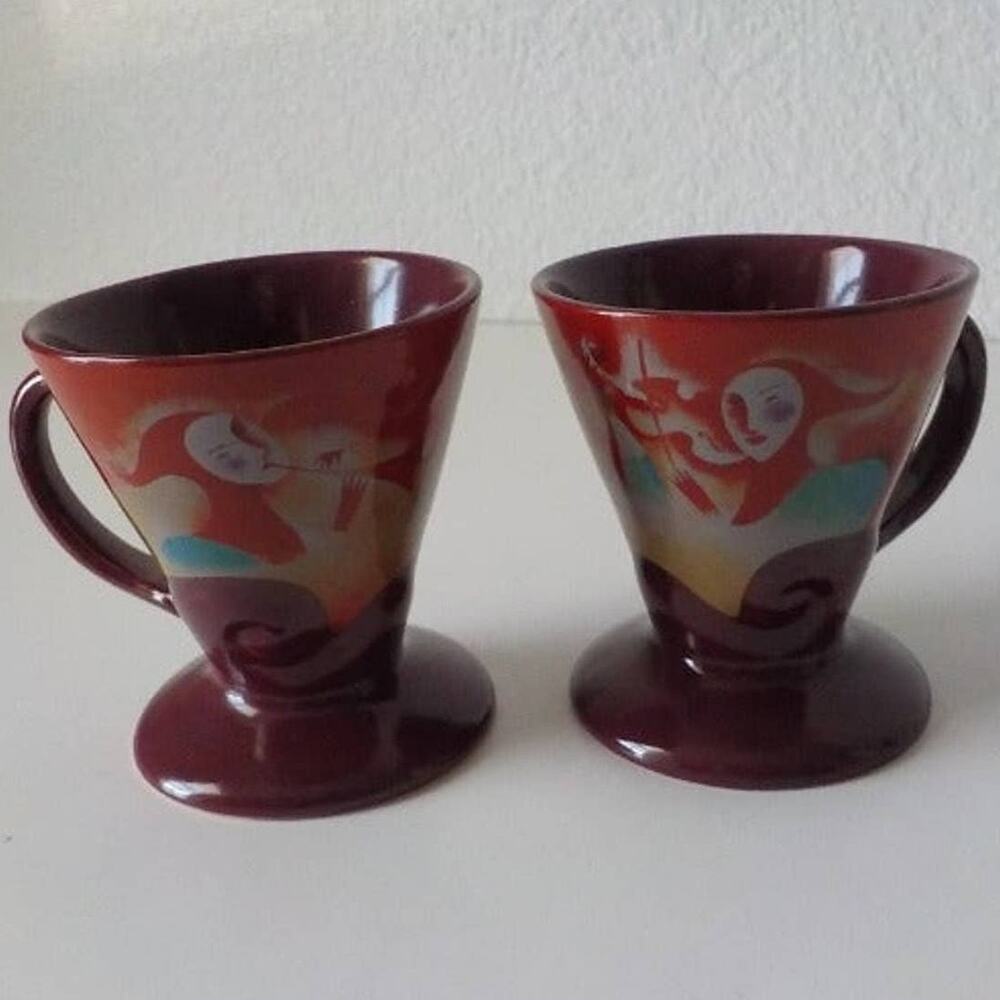 1999 Mug Art by Linda Frichtel Set of 2 Pink Cups Frangelico Liqueur Ad VTG